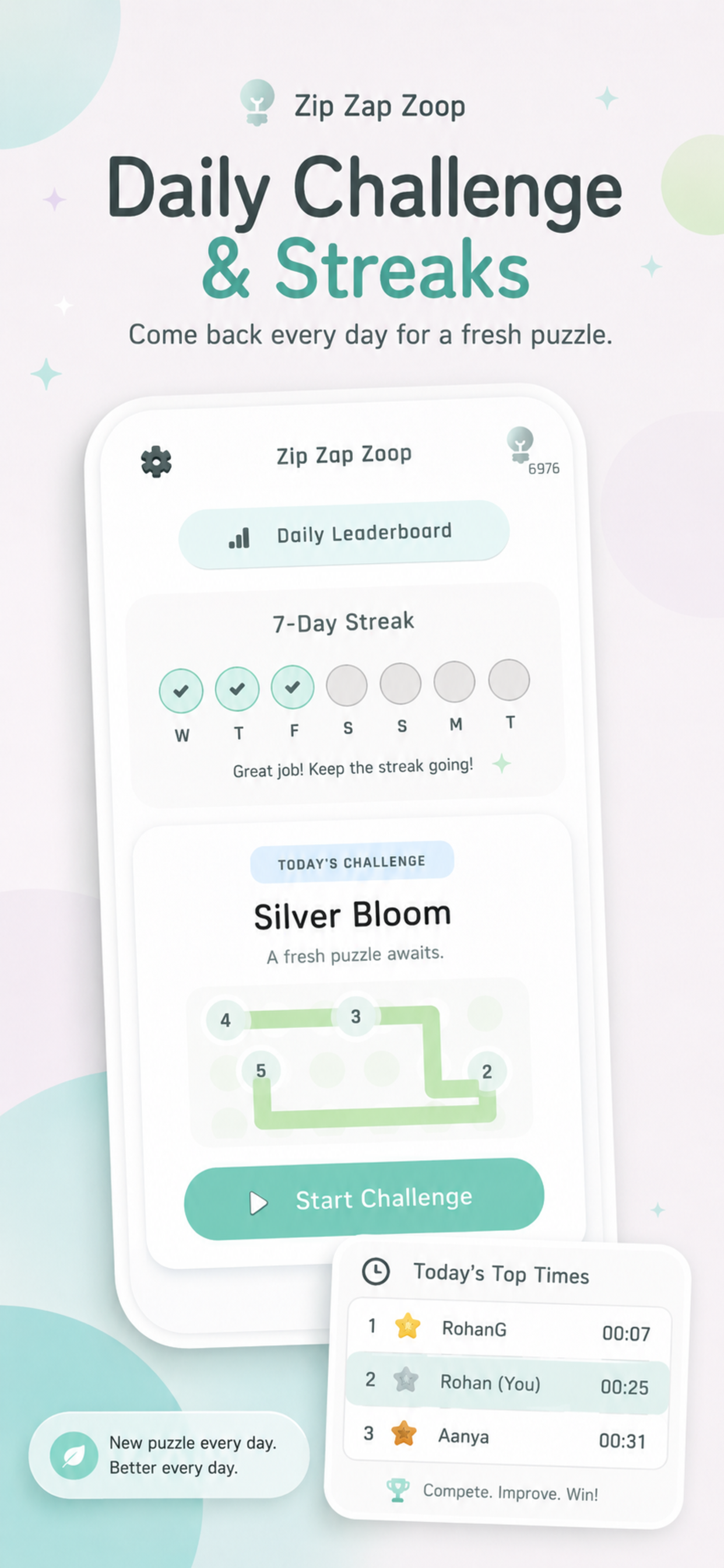 Zip Zap Zoop daily challenges and streaks screen